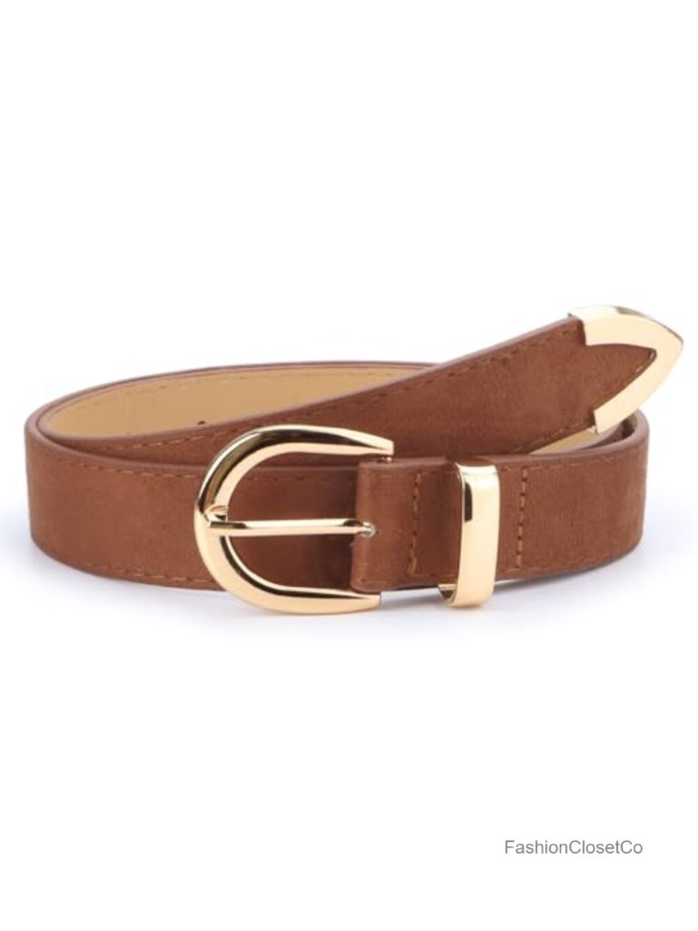 Faux Suede Belt with Gold-Tone Pin Buckle Adjustable Slim Waist Belt